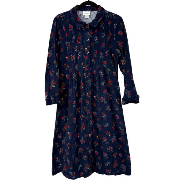 Vermont County Store Farmhouse Maxi Dress Medium Pockets Blue Corduroy Floral - Picture 14 of 14